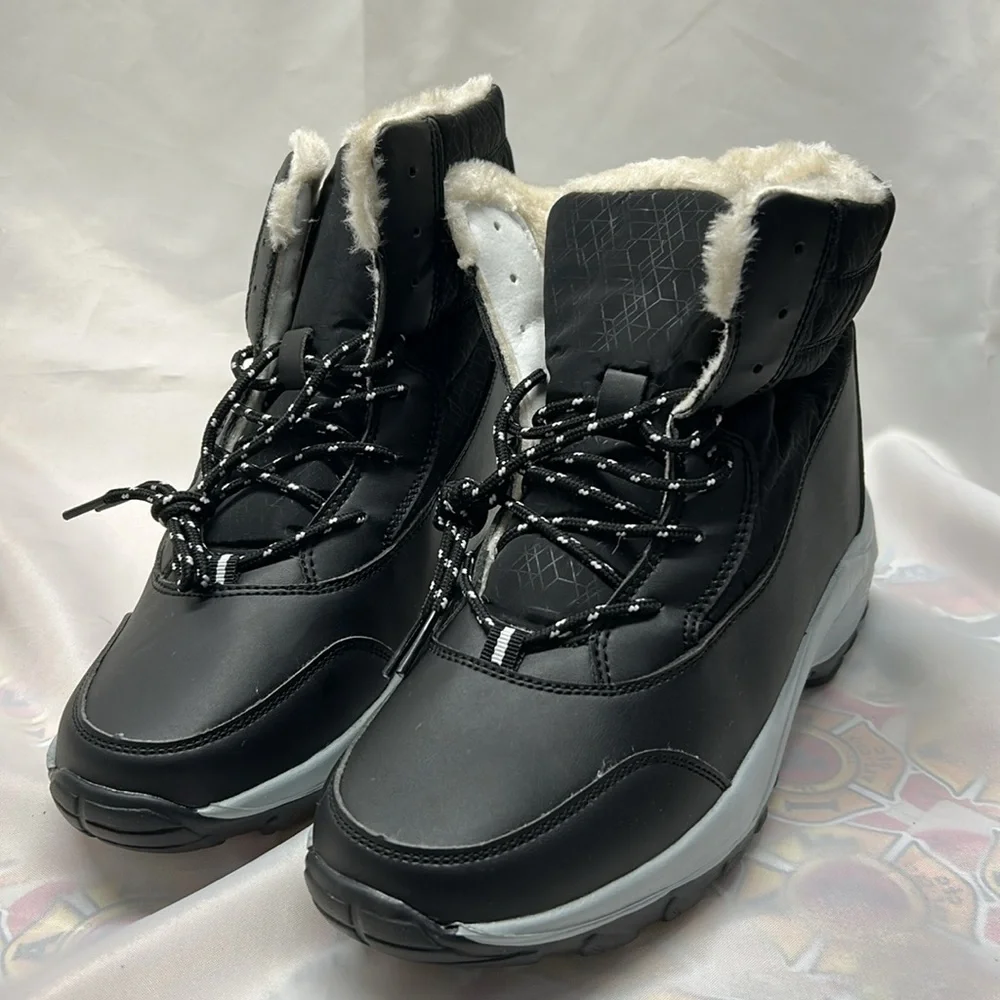 Fax Fur Lined Waterproof Lace Up Boots. Size 8. Black. NWT - Picture 2 of 10